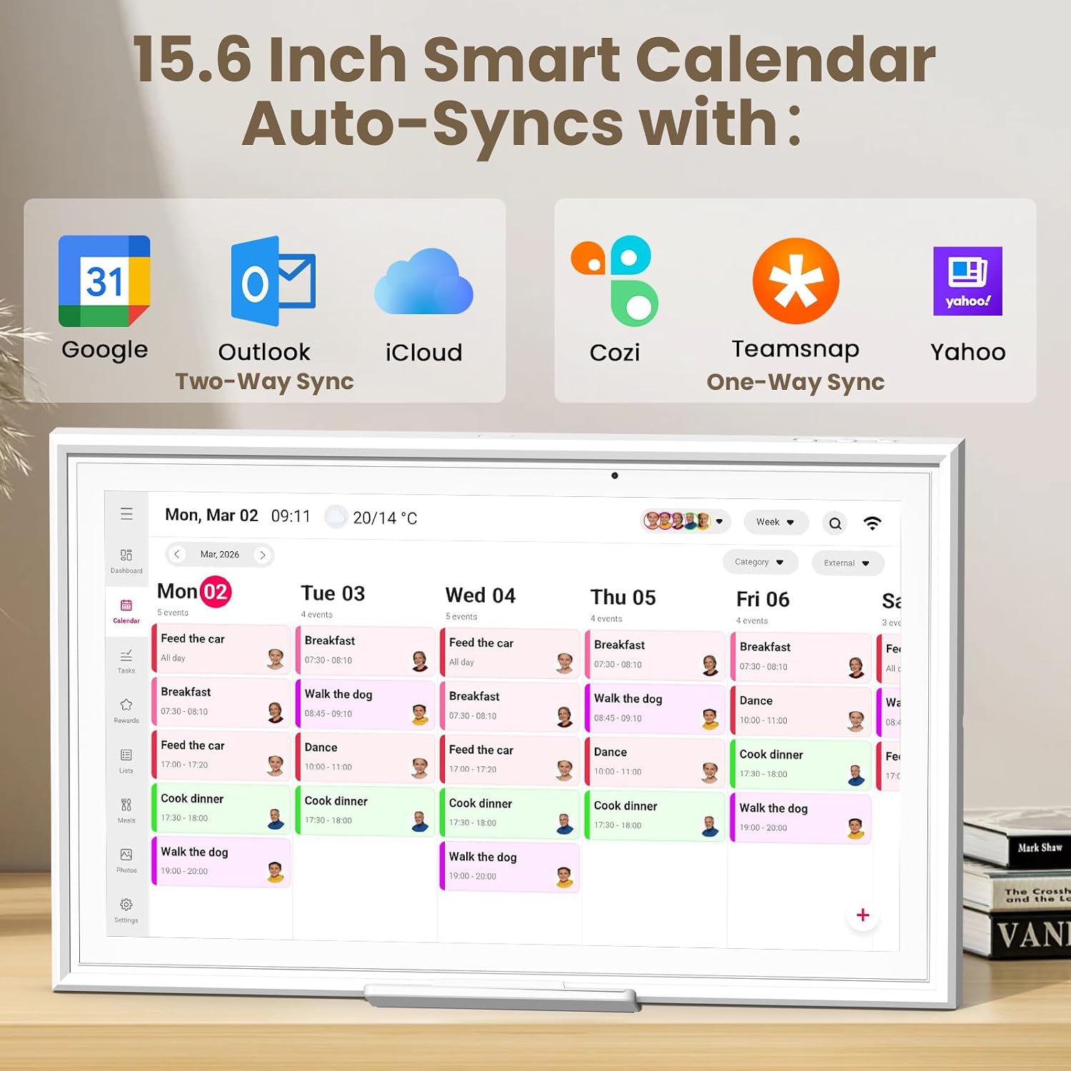 15.6 Inch Digital Calendar Wall Touch Screen, Smart Family Calendar & Chore Chart for Kids, 1080P Full HD Electronic Planner, Digital Picture Frame, Wall & Desk Mountable
