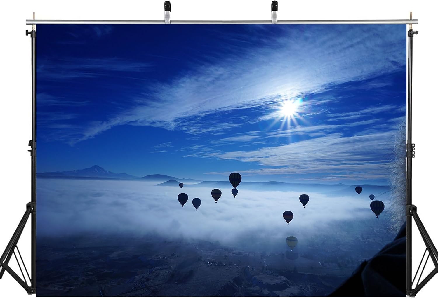 20x10ft Fabric Magical Hot Air Balloon Sea of Clouds Backdrop Dreamy Adventure Photography Background for Travel Themed Party Decor Home Wall Hanging Tapestry Photo Props