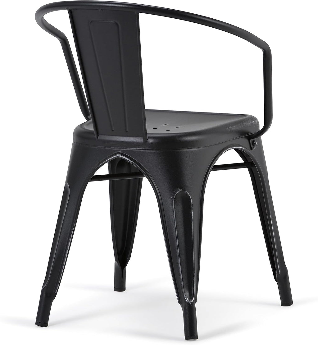 SIMPLIHOME Larkin Dining Arm Chair Set in Distressed Black, Silver, 20.1'W x 20.1'D x 28.2'H, Industrial Metal Chairs for Dining Room, Kitchen (Set of 2)