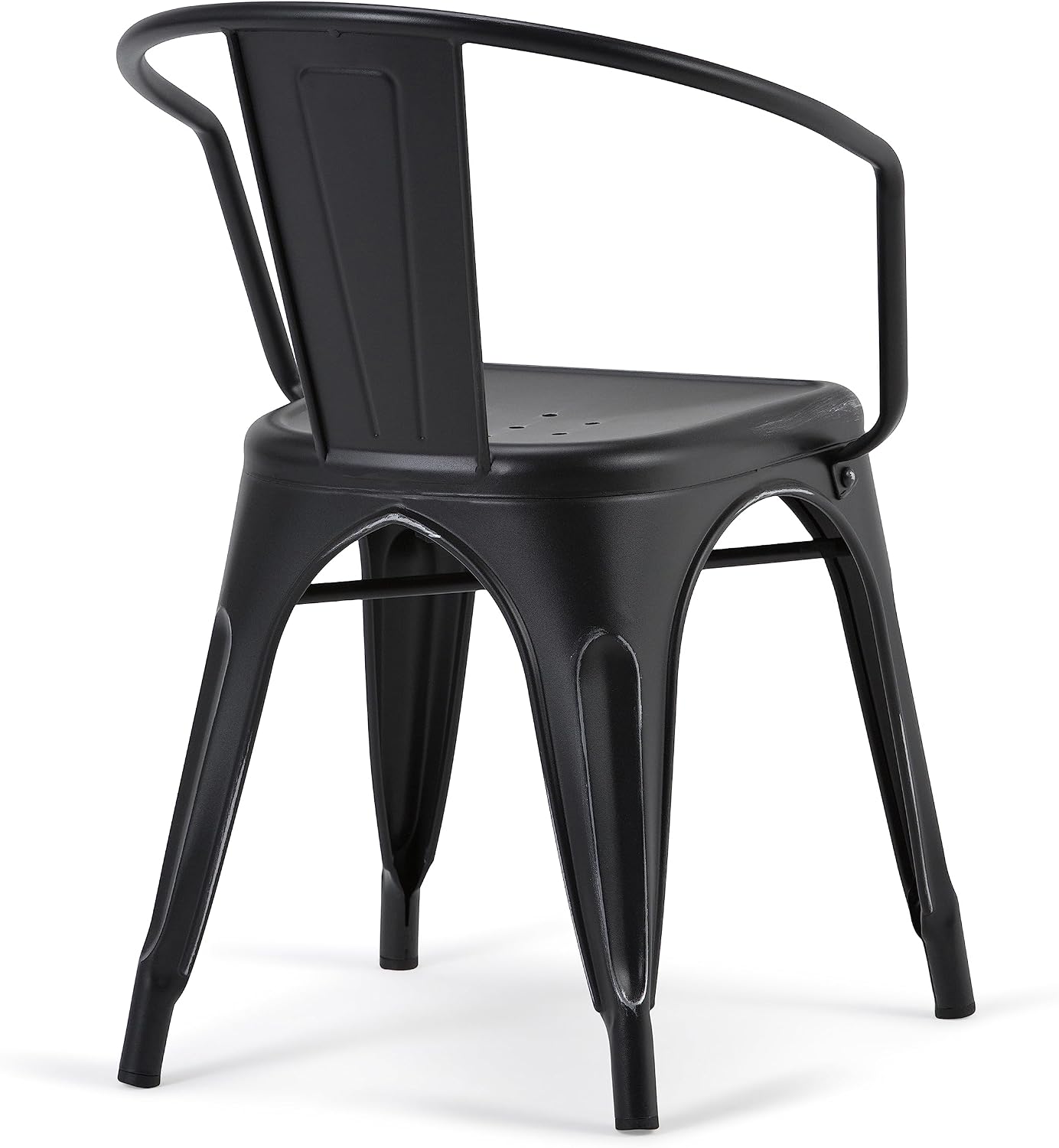 SIMPLIHOME Larkin Dining Arm Chair Set in Distressed Black, Silver, 20.1'W x 20.1'D x 28.2'H, Industrial Metal Chairs for Dining Room, Kitchen (Set of 2)