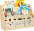 OOOK 3-Tier Kids Bookshelf with 3 Removable Fabric Storage Bins, Front Facing Toddler Montessori Bookshelf, Wooden Bookshelves for Kidsroom, Classroom, Playroom, Nursery