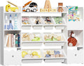 HOMMPA 55' W Kids Toy Storage Organizer with 2 Movable Drawer 4-Tier Bookshelf for Kids Children's Organizer Cabinet with 8 Toy Bins for Playrooms, Classroom and Nurseries,White