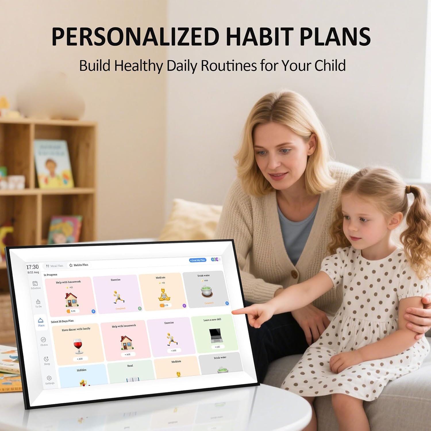 Pissente Smart Digital Calendar, 10.1 Inch Touchscreen Electronic Planner with Auto Sync Chore Chart Meal Planner To Do List for Family Home Office (US Plug)