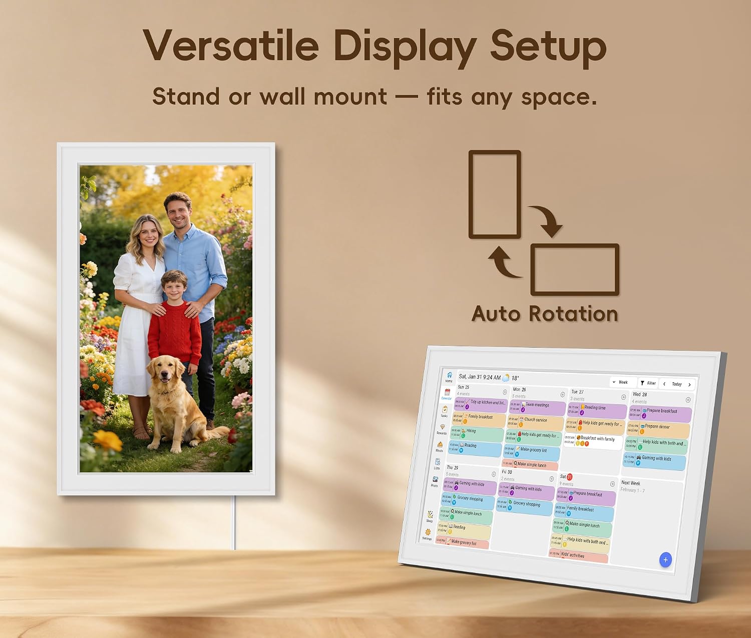 Digital Calendar, 15.6-inch Smart Family Calendar with Touch Screen, No Subscription, Family Wall Planner & Chore Chart, Interactive HD Display for Family Schedules, Meal Planning, Photo Display, Desktop & Wall Mount