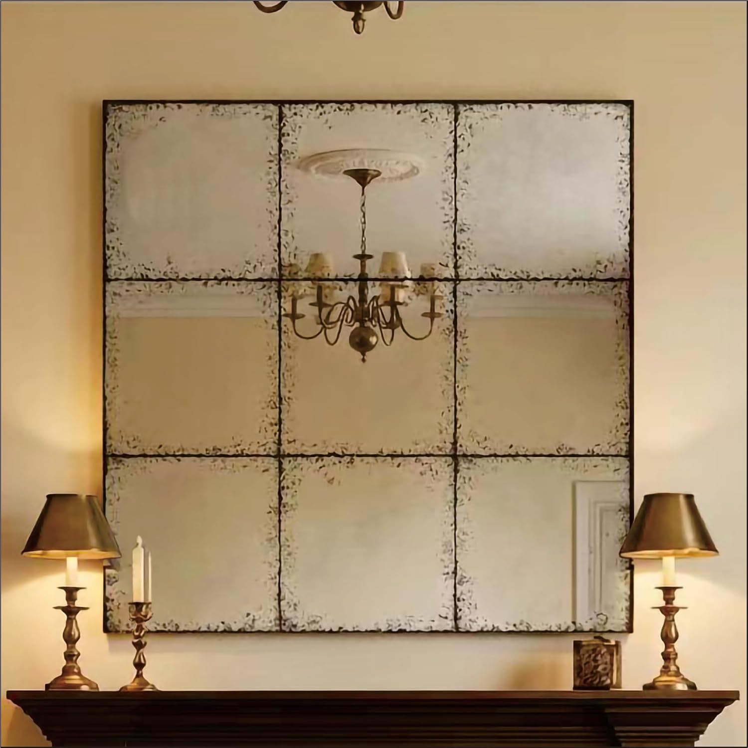 whitebeach Window Pane Black Mirror,Farmhouse Wall Mirror,Mantel Mirror for Fireplace/Entryway/Hallway/Living Room,36'X 36'