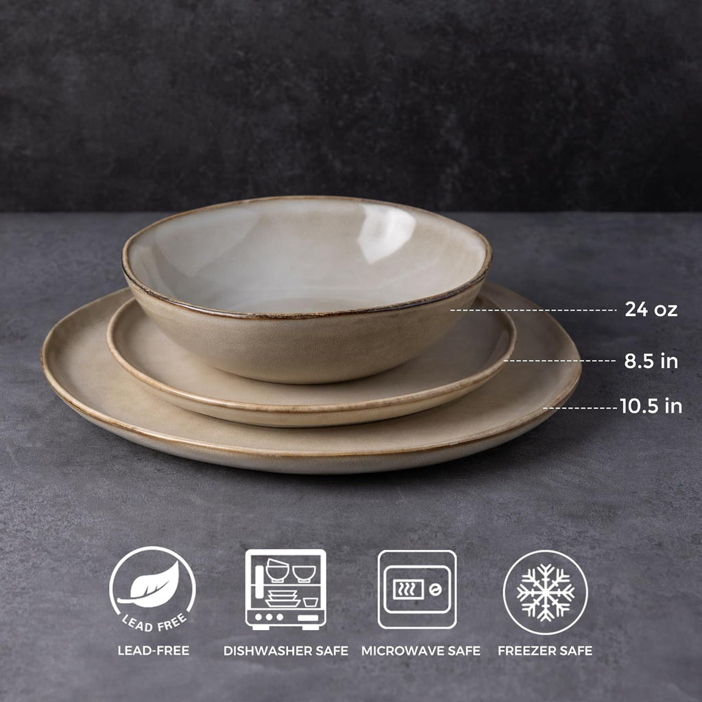 AmorArc Ceramic Dinnerware Sets,Handmade Reactive Glaze Stoneware Plates and Bowls Sets,Highly Scratch Resistant | Dishwasher & Microwave Safe Dishes Set,Service for 12 (36pc)