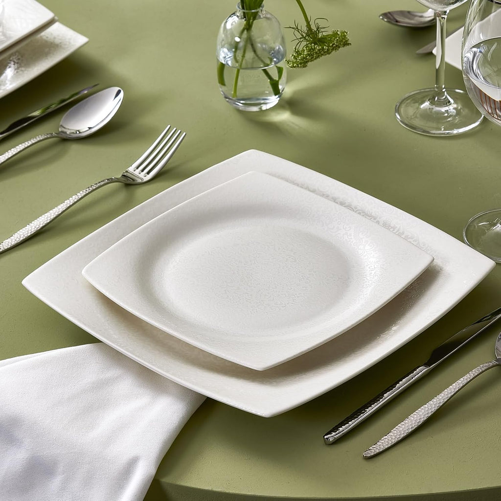 Karaca New Flava 24-Piece Porcelain Dinnerware Set for 6, White Dish Set with Dinner Plates, Pasta Bowls, Salad Plates & Soup Bowls, Kitchen Tableware Set