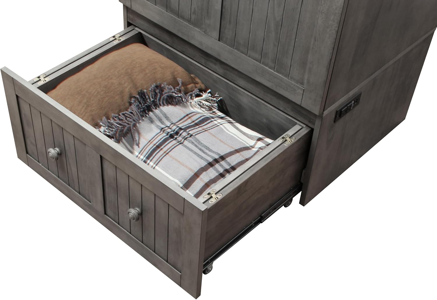 Mega Solutions Murphybedz Tuscany Murphy Cabinet Chest Bed with Charging Station 6 Inch (Galaxy Grey, Single)