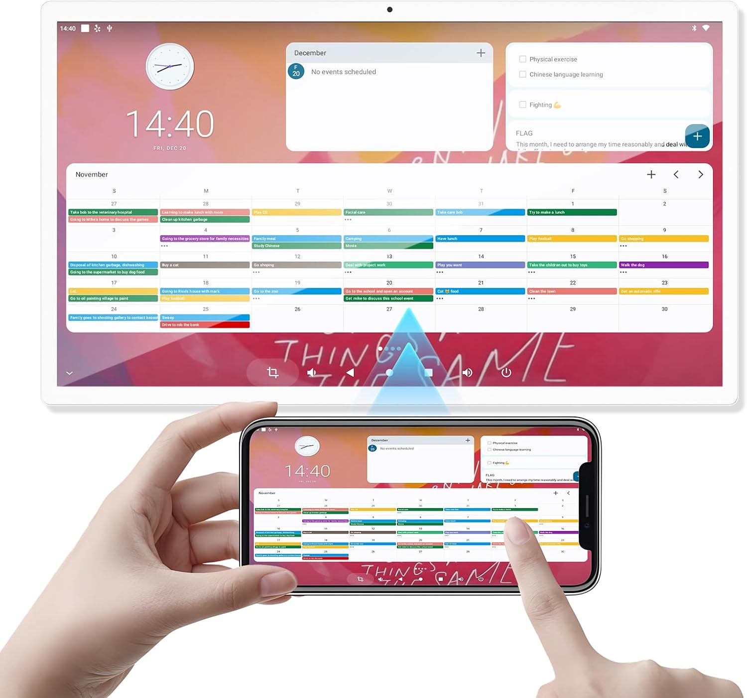 21.5-inch Digital Calendar, 6+128G 1080P Smart Calendar with Touchscreen, Electronic Wall Planner Chore Chart with Advanced Voice Interaction for Family Schedules, Wall Mount Included