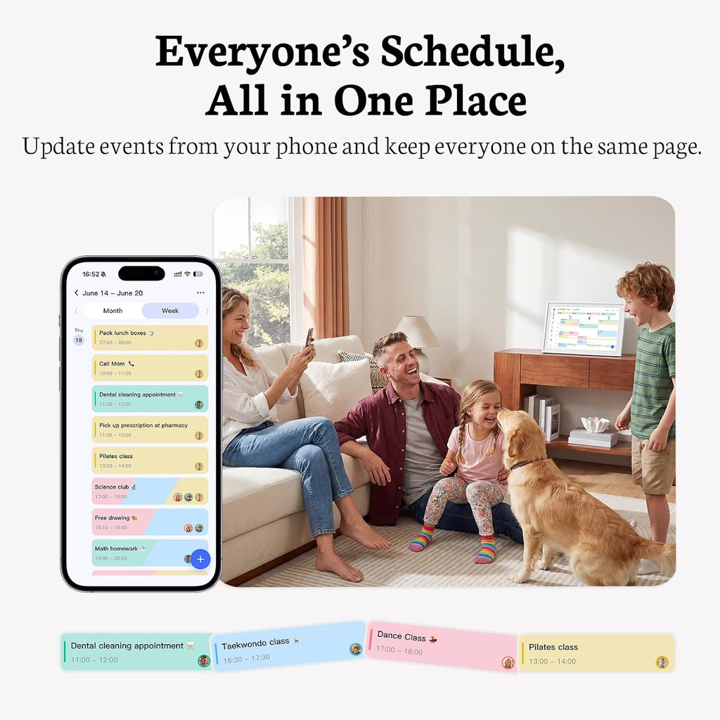 BSIMB 15.6 Inch Digital Calendar - Chore Chart, Meal Planner, Rewards System, Photo Display, Smart Electronic Calendar Touchscreen Interactive for Family Schedules, Seamless Scheduling White