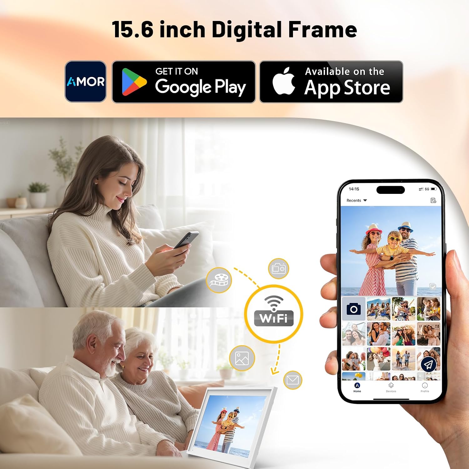Digital Calendar 15.6' Smart Calendar&Chore Chart, 1920 * 1080 Interactive Touchscreen Electronic Calendar for Family Schedules, 64GB Wifi Meal Planner, Wall&Desk Mountable Calendar-White