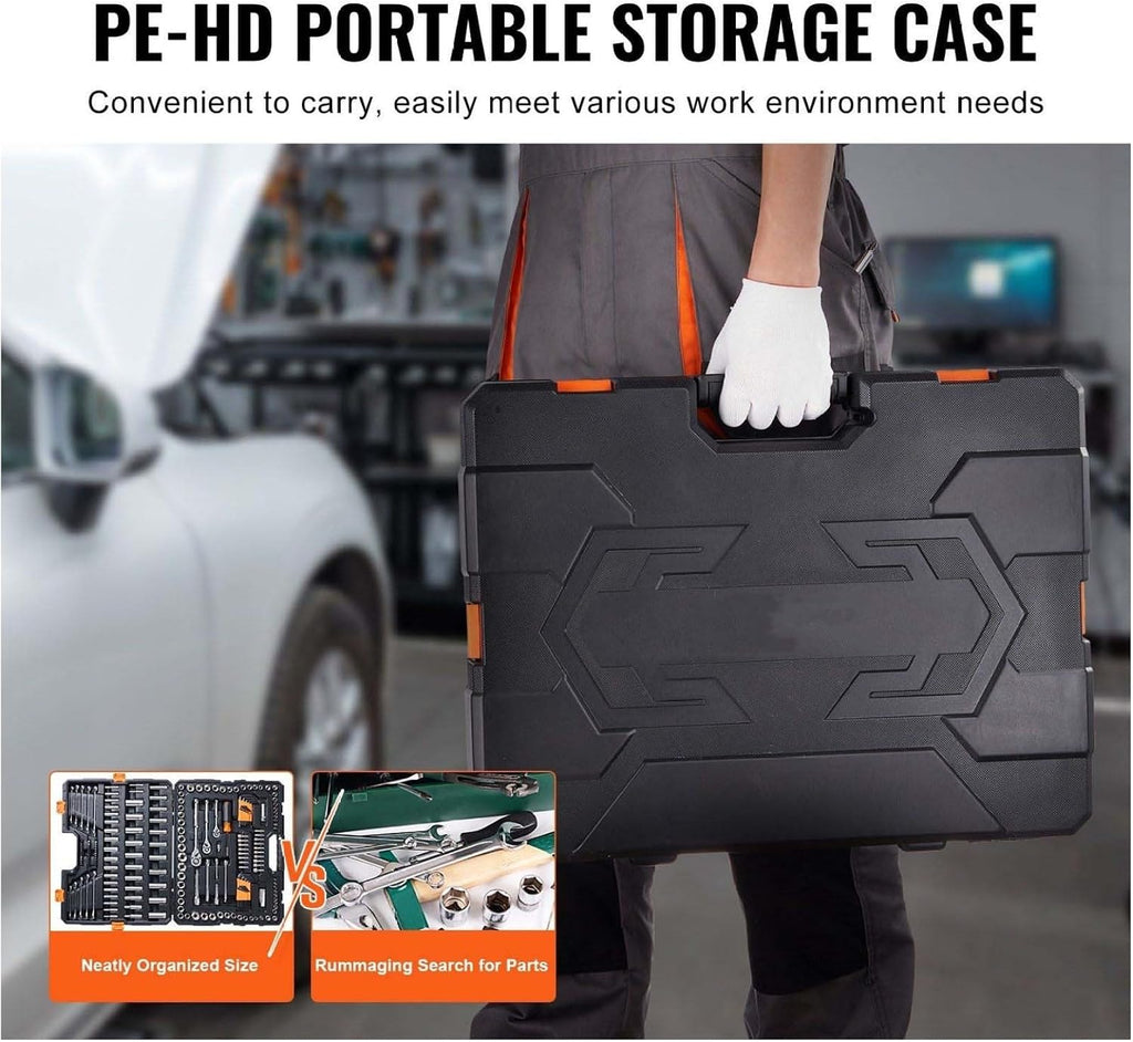 Mechanic Tool Set & Socket Set 205 Pcs - 1/4' 3/8' 1/2' Drive SAE & Metric, Combination Wrenches, Hex Keys, Bit Set with Storage Case