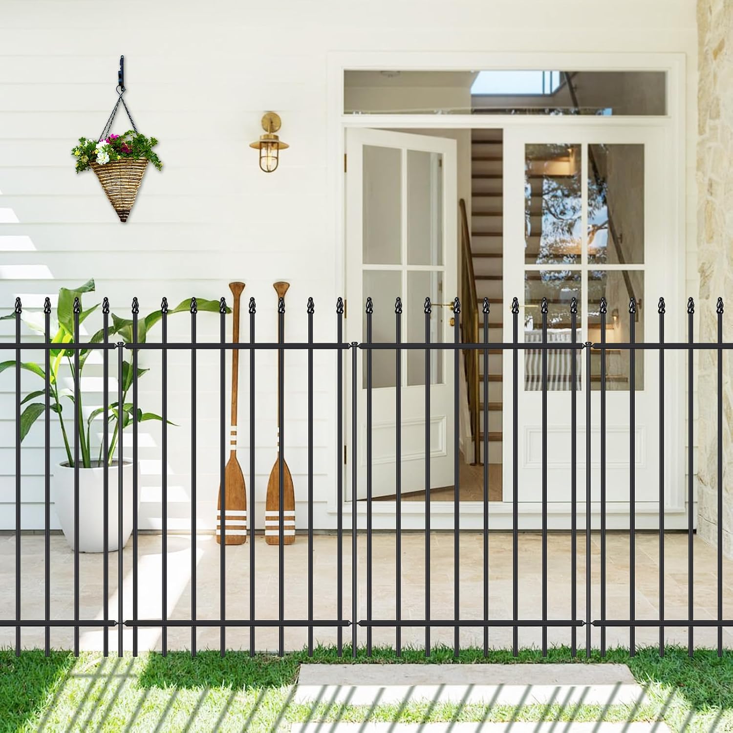 FOREHOGAR Metal Garden Fence 42 in H x 11.5 ft L, Border Fence Panels Animal Barrier for Dogs, No Dig Garden Fencing for Yard Patio Flower Bed Lawn Outdoor, 5 Panels + 6 Stakes Black