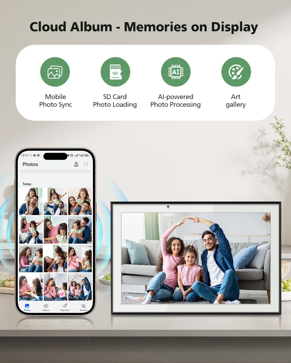 15.6 Inch Digital Calendar Chore Chart, Smart Digital Calendar Wall Planner Picture Frame with HD Touch Screen, Desk & Wall Mount Planner for Family Schedules(Black)