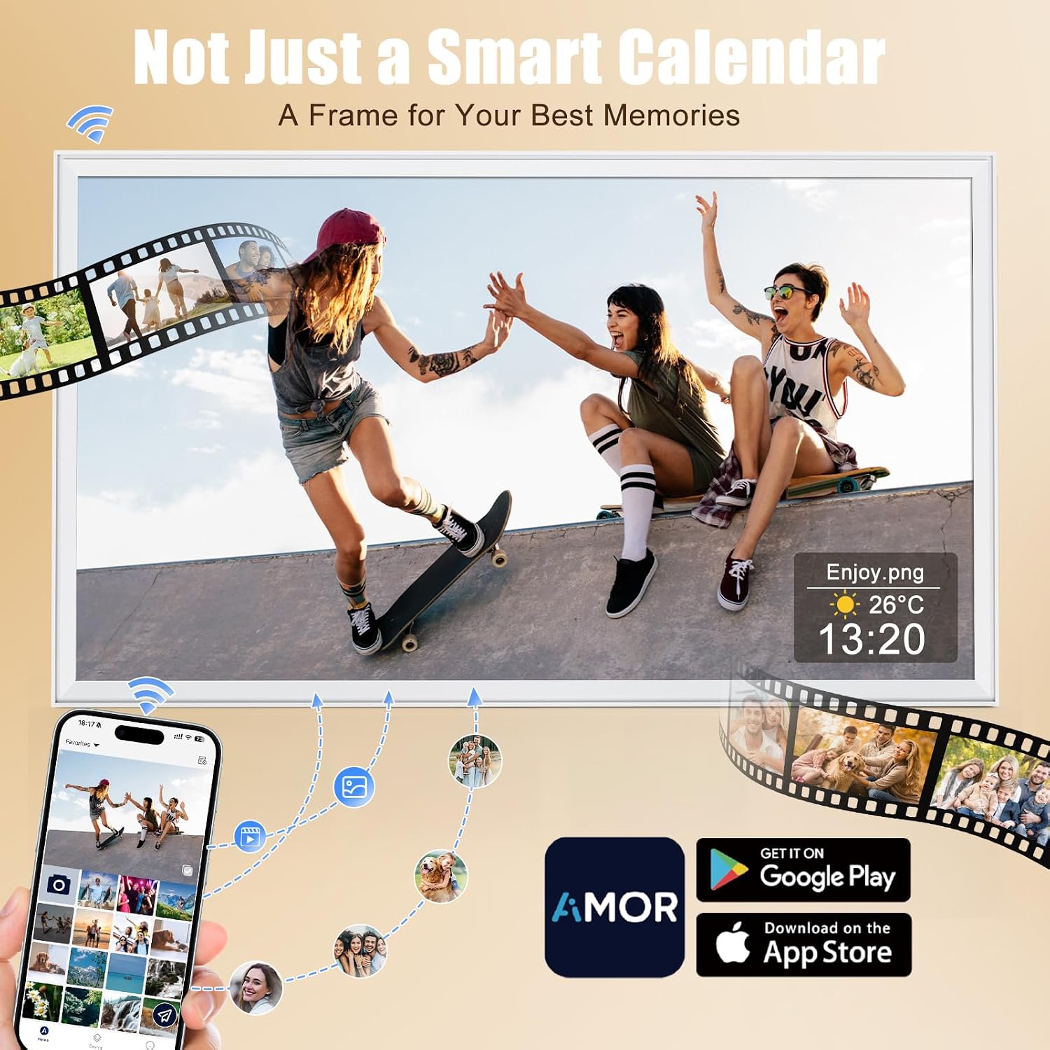 Digital Calendar 32' Smart Touchscreen Electronic Calendar with Family Chore To-do Organizer & Reward System, Dual Mode Smart Calendars & Photo Frame, Wall Mount, 1080P HD Display (White, 32-inch)