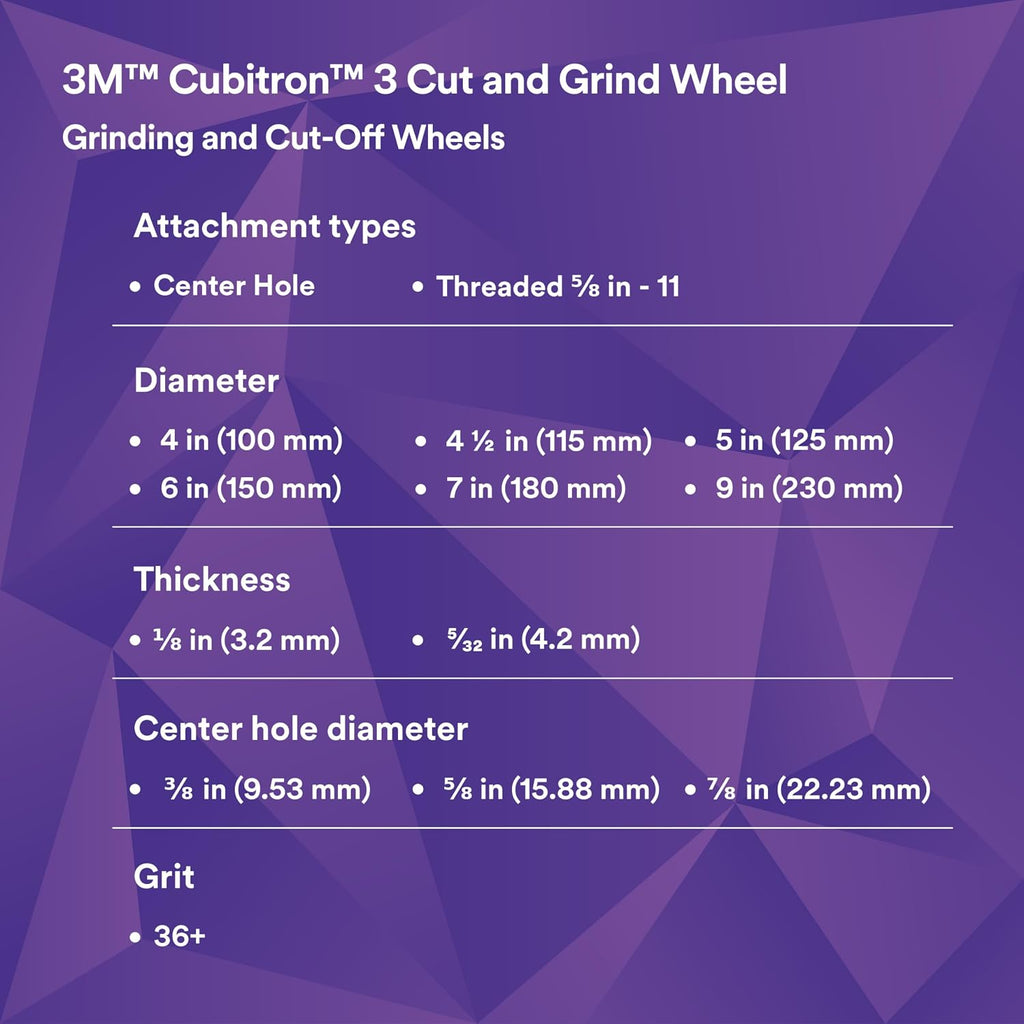 3M Cubitron 3 Cut and Grind Wheel, 90016, 36+, T27, 4-1/2 in x 5/32 in x 5/8 in-11, Pack of 10, ANSI, Longer Life, Faster Cut, Back-Gouging, Fillet Weld Removal, Cutting, Grinding
