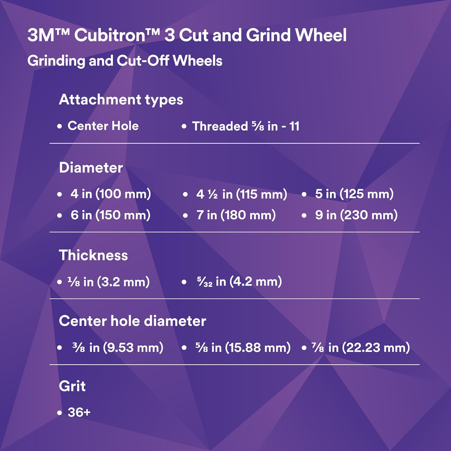 3M Cubitron 3 Cut and Grind Wheel, 90016, 36+, T27, 4-1/2 in x 5/32 in x 5/8 in-11, Pack of 10, ANSI, Longer Life, Faster Cut, Back-Gouging, Fillet Weld Removal, Cutting, Grinding