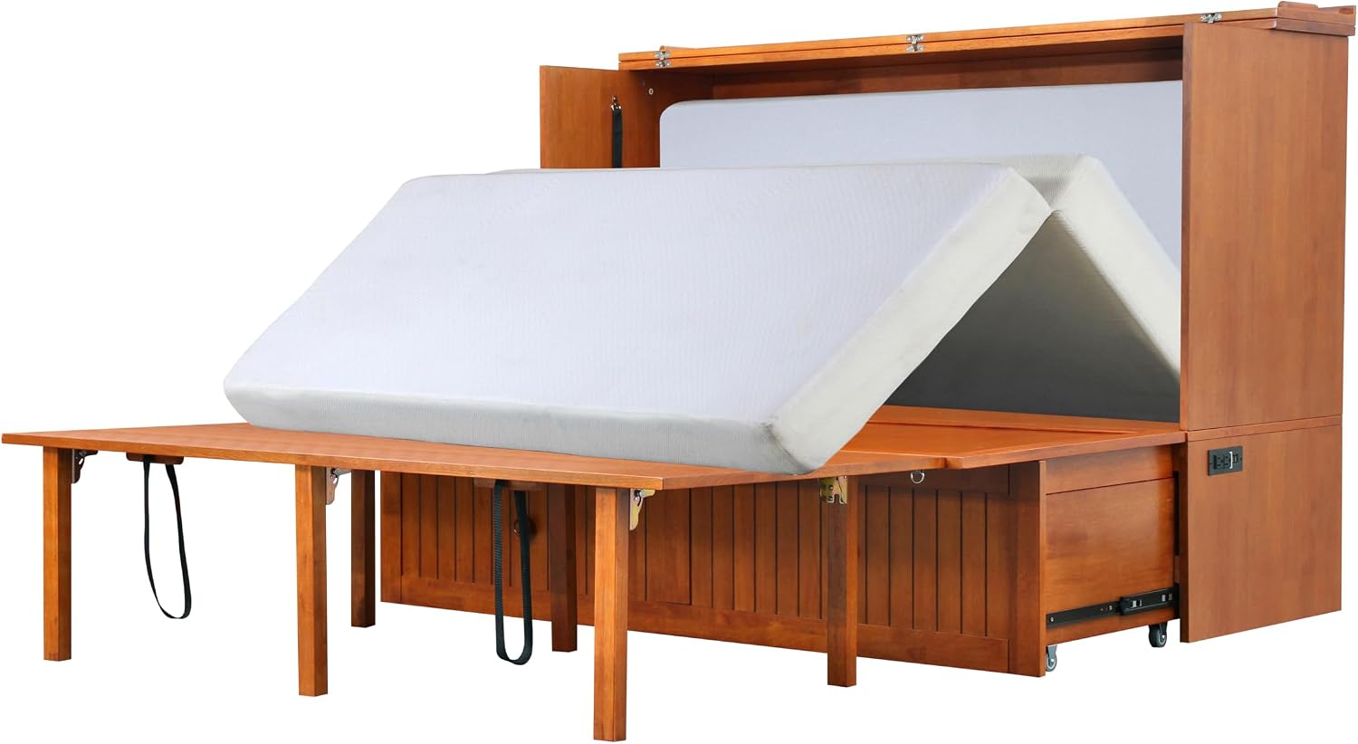 Mega Solutions Murphybedz Tuscany Murphy Cabinet Chest Bed with Charging Station 6 Inch (Cherry, Queen)