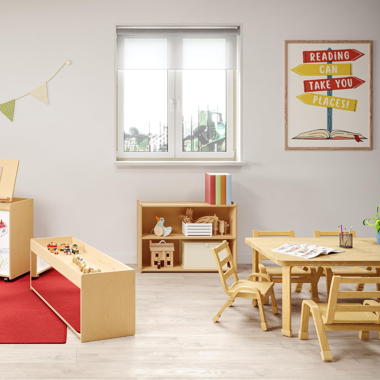 Angeles Value Line Narrow 2-Shelf Storage, 36' L x 26' H, Kids Storage Organizer, Kids Bookshelf for Classroom, Playroom, Nursery, Montessori School, Natural