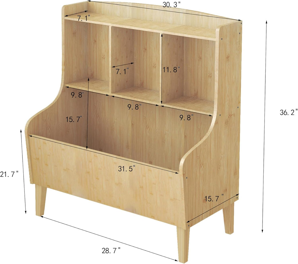 Kids Bookshelf and Toy Storage Organizer，Bamboo Bookcase，Fit for Children's Room, Playroom, Bedroom,Hallway, Kindergarten (Nature)