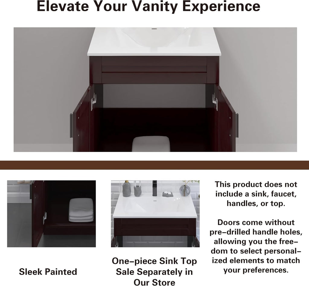 30' Espresso Shaker Bathroom Vanity Base – Ready-to-Assemble Sink Cabinet, Freestanding Bathroom Vanity Base Only, No Top or Sink