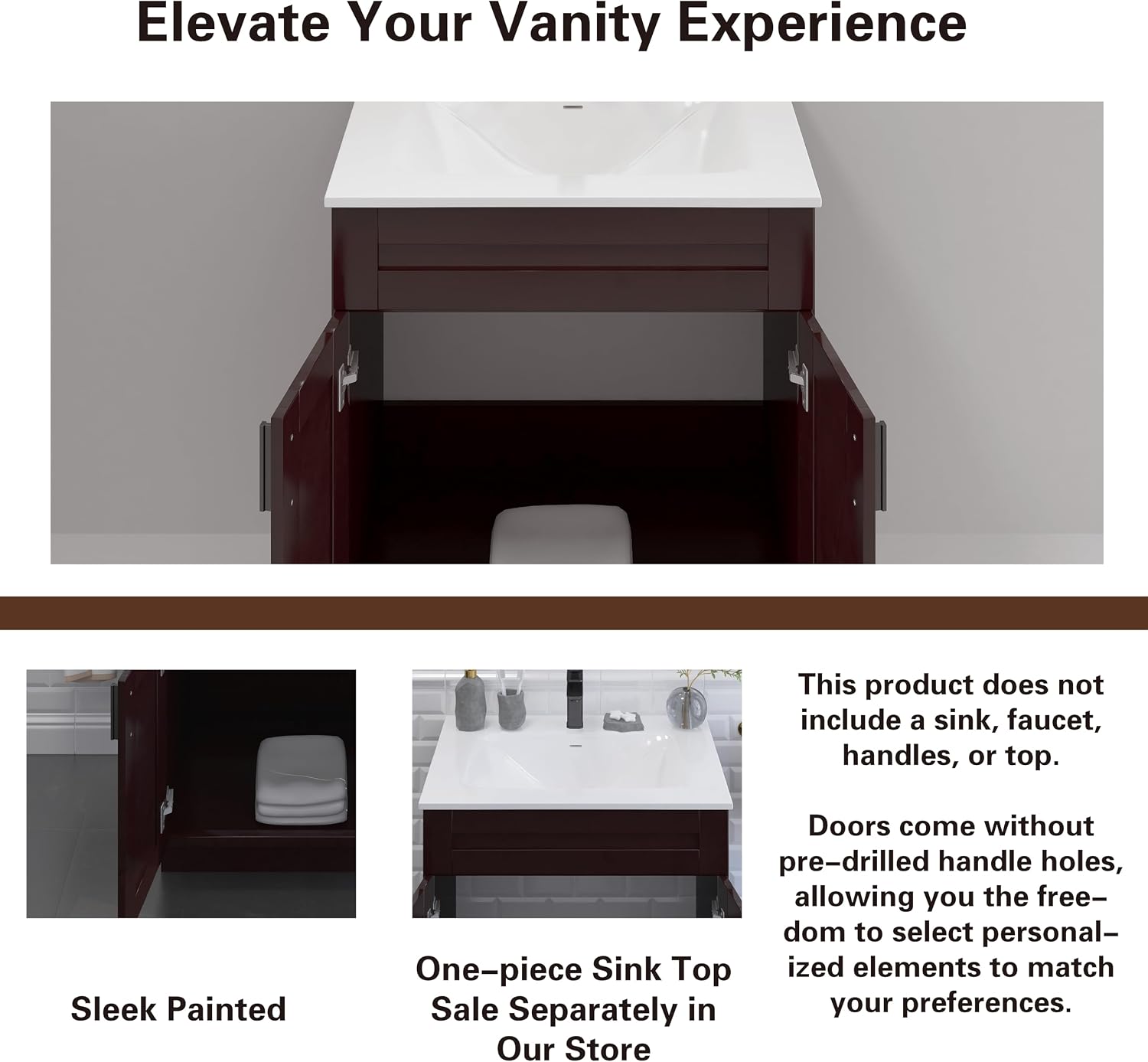 30' Espresso Shaker Bathroom Vanity Base – Ready-to-Assemble Sink Cabinet, Freestanding Bathroom Vanity Base Only, No Top or Sink