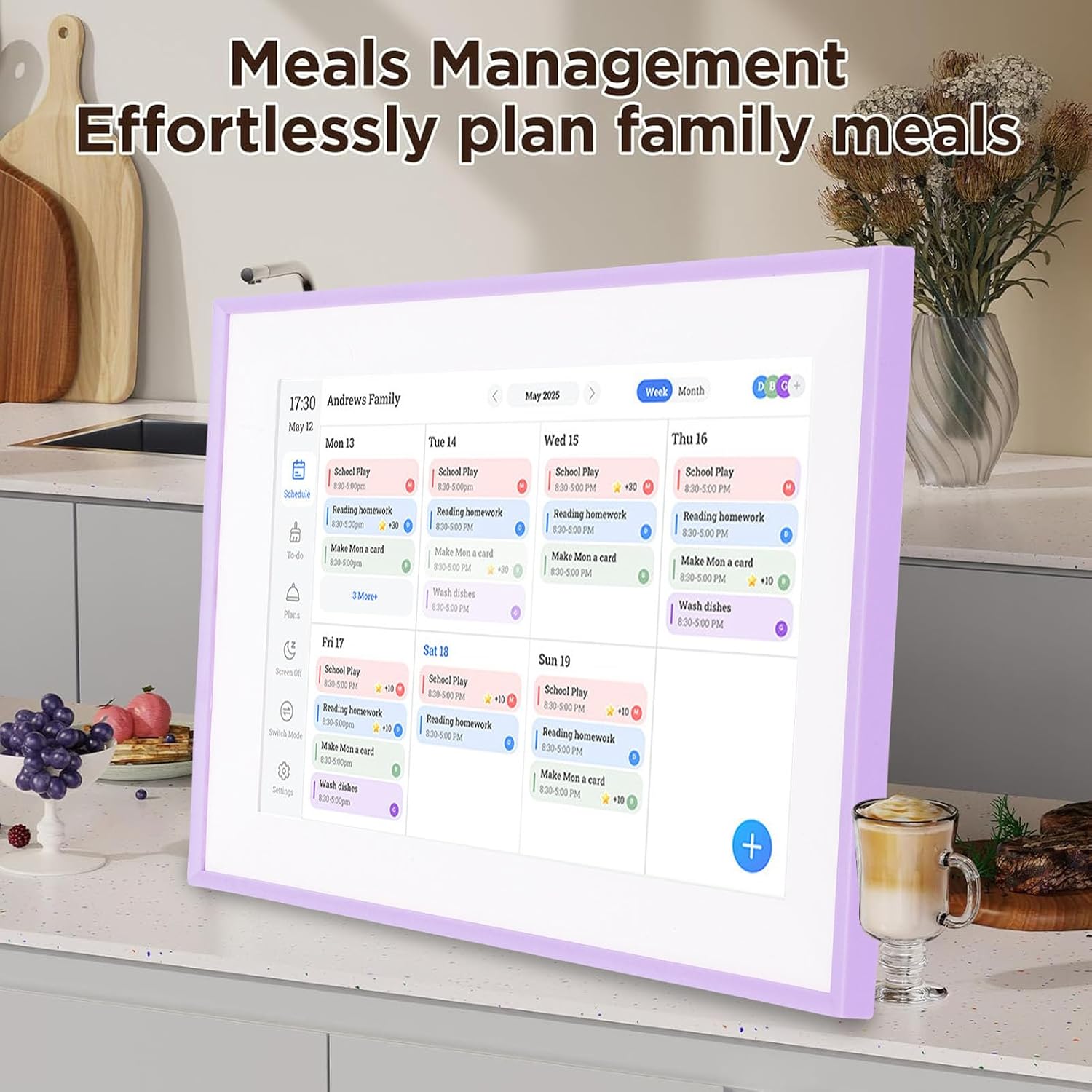Sorandy 10.1 Inch Smart Digital Calendar, LCD WiFi Touchscreen Interactive Display Smart Family Planner with Chore Chart Meal Plan Electronic Photo Frame for Office Schedules