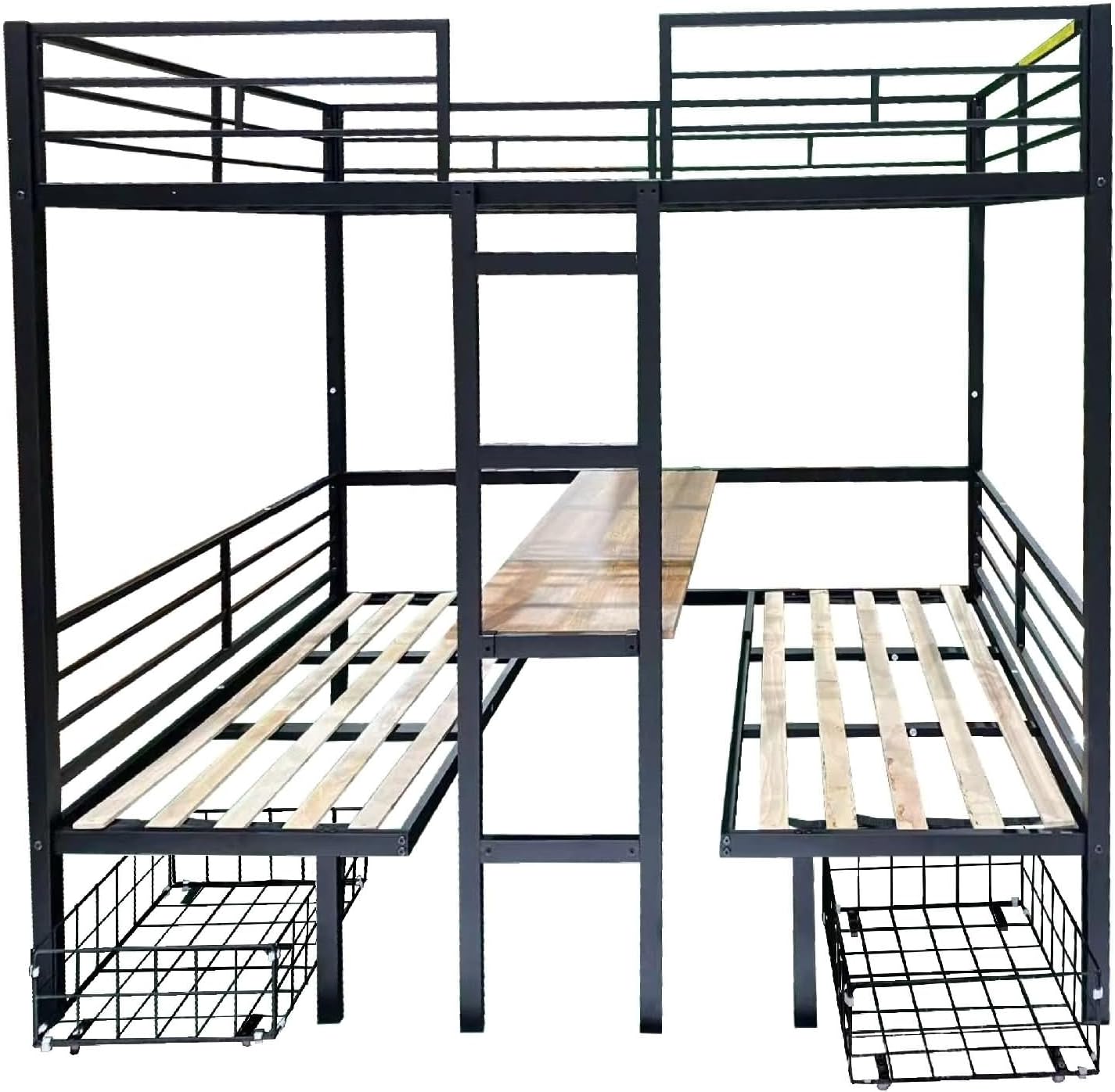 Black Bed Frame, Bed Frame for Adults Full Over Full with Table Set Transformable Steel 77.95' L x 56.3' W x 68.9' H