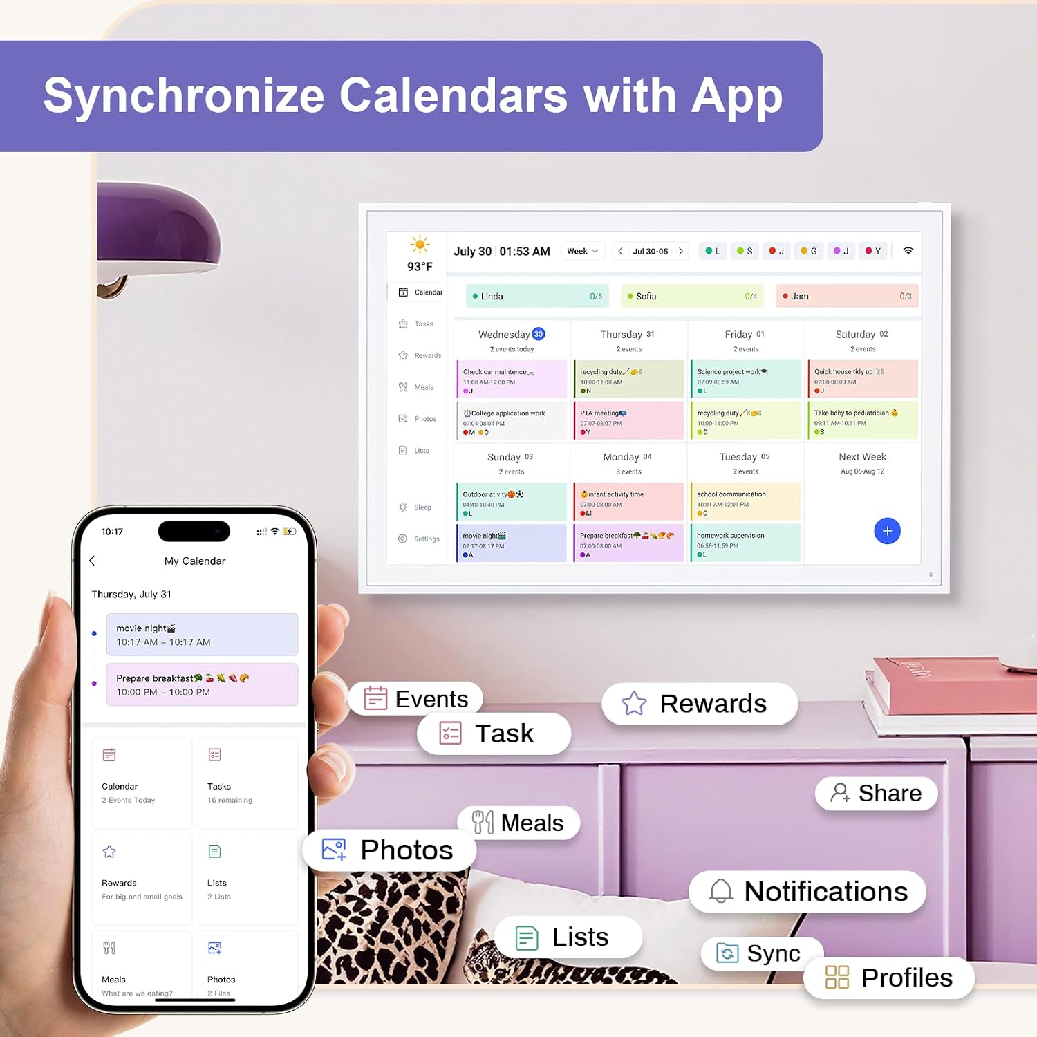 Digital Calendar, Smart WiFi Electronic Calendar&Chore Chart, IPS Touch Screen HD Display for Family Schedules, Share Moments Instantly from Anywhere (14)