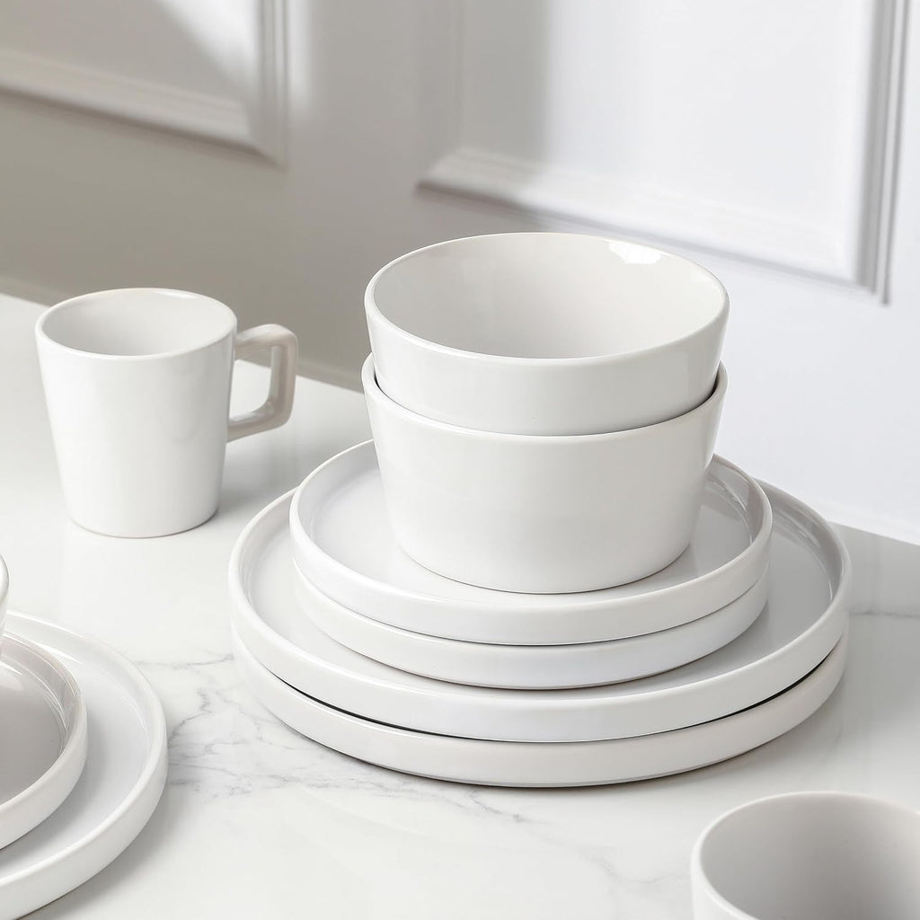 Stone Lain Celina Stoneware 32-Piece Dinnerware Set, White Glossy, Service For 8