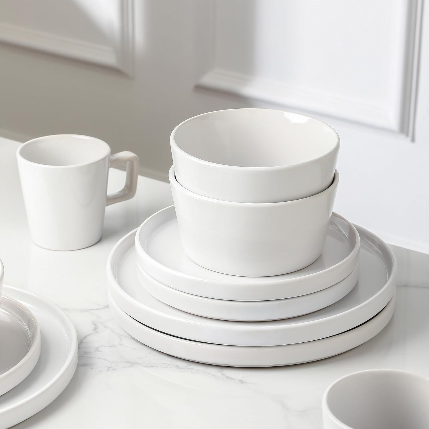 Stone Lain Celina Stoneware 32-Piece Dinnerware Set, White Glossy, Service For 8
