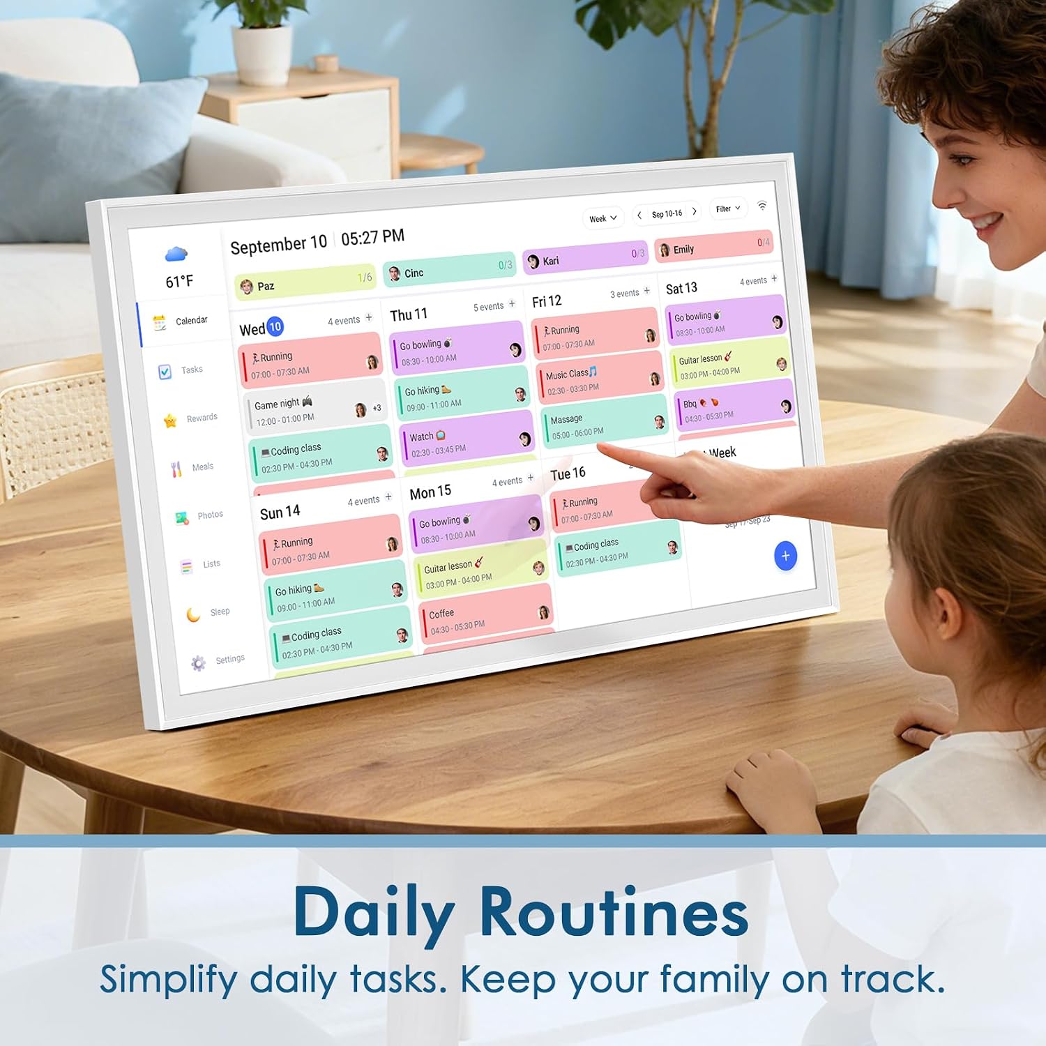 27' Digital Calendar Electronic Planner with IPS Display for Home & Office | Family Organizer Wall Mount, Portrait or Landscape, Weekly & Monthly Schedule, Gift for Mom