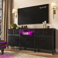 Black Dresser for Bedroom with LED Lights and Power Outlets, 55' TV Stand with 10 Drawers & Open Shelves, Fabric Chest of Drawers with PU Finish, Metal Frame, Wood Top
