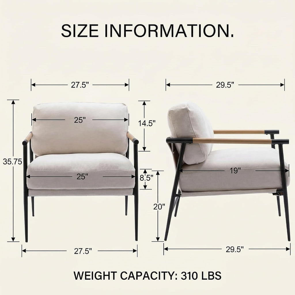 DUOMAY Mid-Century Modern Accent Chairs Set of 2 - Soft Linen Upholstered Lounge Reading Chair for Bedroom - Comfy Lightweight Livinig Room Chairs - Beige