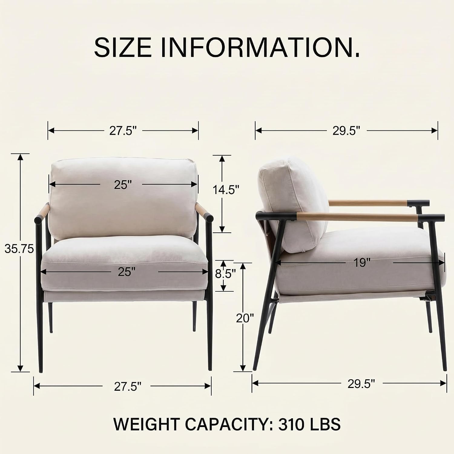 DUOMAY Mid-Century Modern Accent Chairs Set of 2 - Soft Linen Upholstered Lounge Reading Chair for Bedroom - Comfy Lightweight Livinig Room Chairs - Beige
