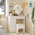 Vanity Desk Set with Lighted Mirror, Makeup Vanity with 5 Drawer & Shelf, Dressing Table with Touch Screen Light & Jewelry Organizer for Bedroom, White (Lighted Mirror)
