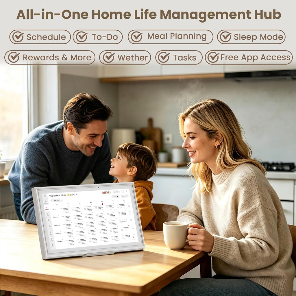 15.6 Inch Digital Calendar Wall Touch Screen, Smart Family Calendar & Chore Chart for Kids, 1080P Full HD Electronic Planner, Digital Picture Frame, Wall & Desk Mountable