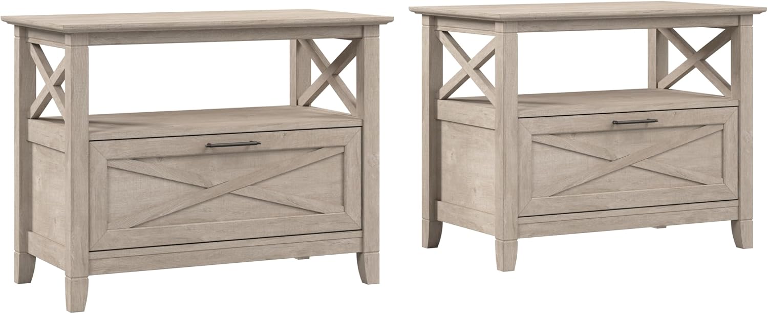 Bush Home 32-inch Nightstand with Drawer - Set of 2, Bedroom Furniture, Key West Collection, Washed Gray