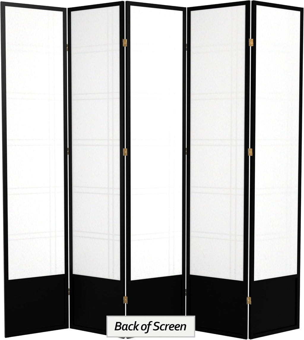 Red Lantern 7 ft. Tall Double Cross Shoji Screen - Black - 5 Panels