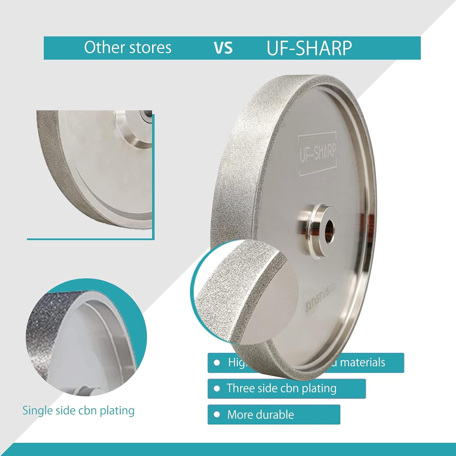CBN Grinding Wheel 8 inch 600 Grit, 1' Wide, 5/8' Arbor, Suitable for All Kinds of 8-inch Bench Grinders (600 Grit)