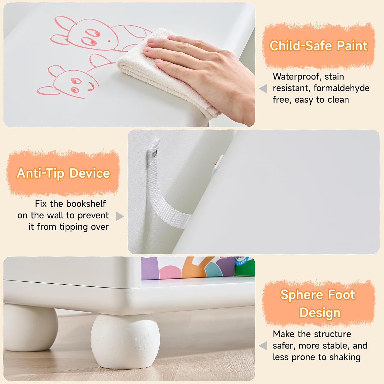 Kids Bookshelf, Large Wooden Bookcase with 6 Cube Storage, Girl Toy Storage Organizer Cabinet with Child Safe Paint&Thick Board, Boy Tall Book Shelves Nook for Office Playroom Living Room(White)