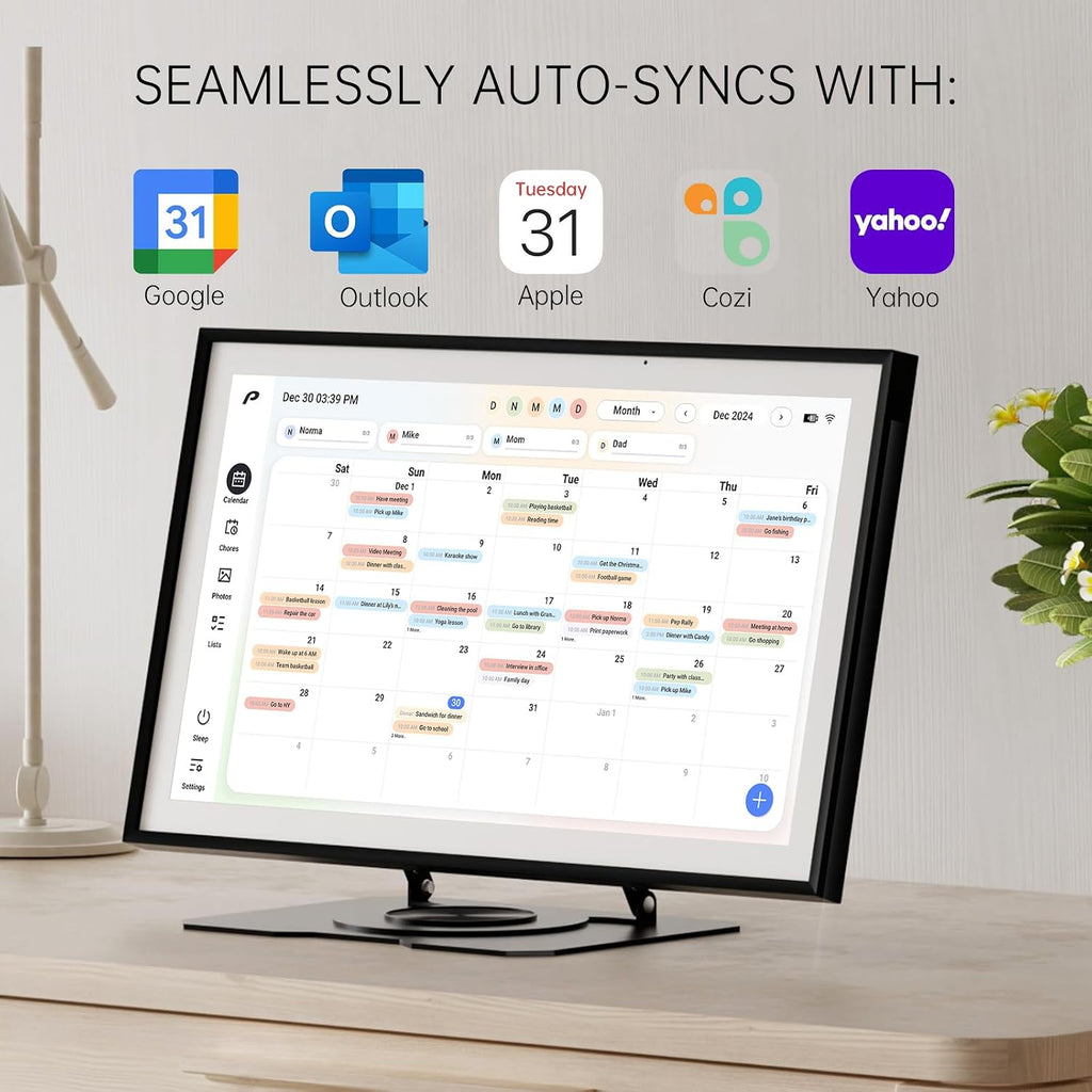Pronext Calendar, 15.6 inch Digital Calendar & Chore Chart, Rechargeable Full HD Touchscreen Display, Portable Smart Family Organizer, Event Planner, Perfect for Family Schedules - Wall Mount Included