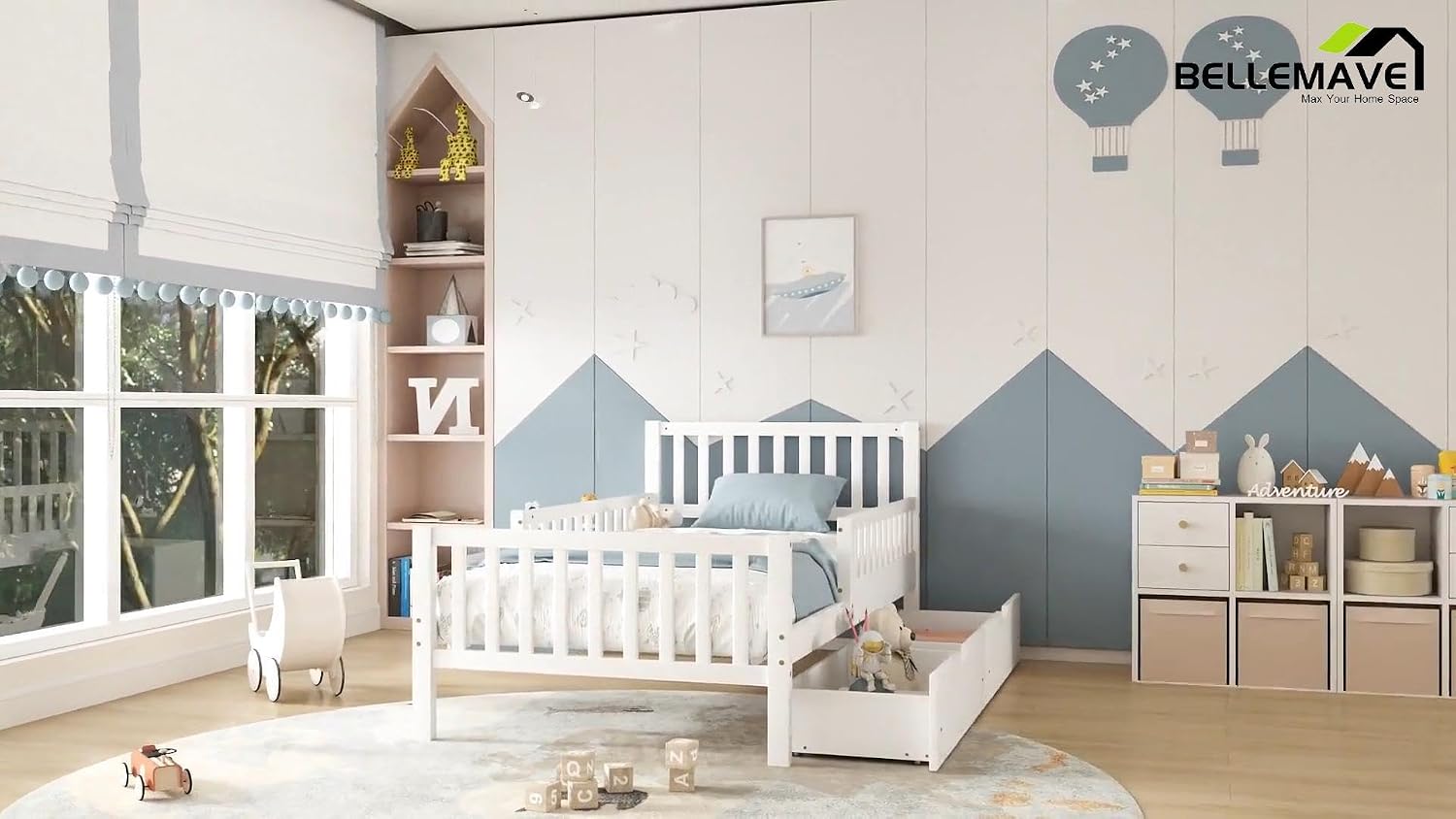 Kids Full Size Bed Frame with Storage Drawers, Wood Full Bed Frames for Kids, Full Bed Frame with Headboard and Footboard for Boys Girls, No Box Spring Needed,White