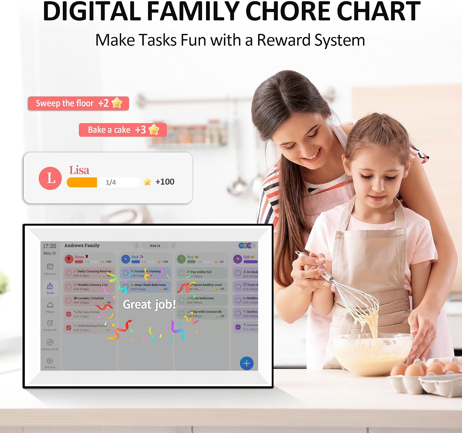 15.6' Smart Digital Calendar Planner,Touchscreen Interactive Display for Family Schedules, Achievement Rewards, Meal Planning,Digital Picture Frame, FHD 1080p Wall-Mountable Home Hub