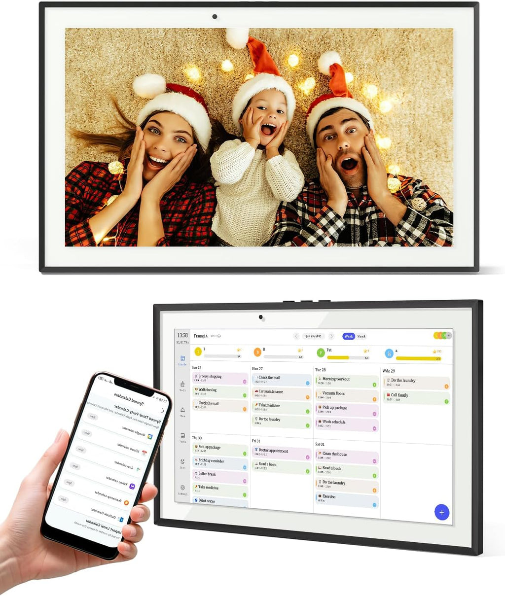 15.6 Inch Digital Calendar Chore Chart, Smart Digital Calendar Wall Planner Picture Frame with HD Touch Screen, Desk & Wall Mount Planner for Family Schedules(Black)