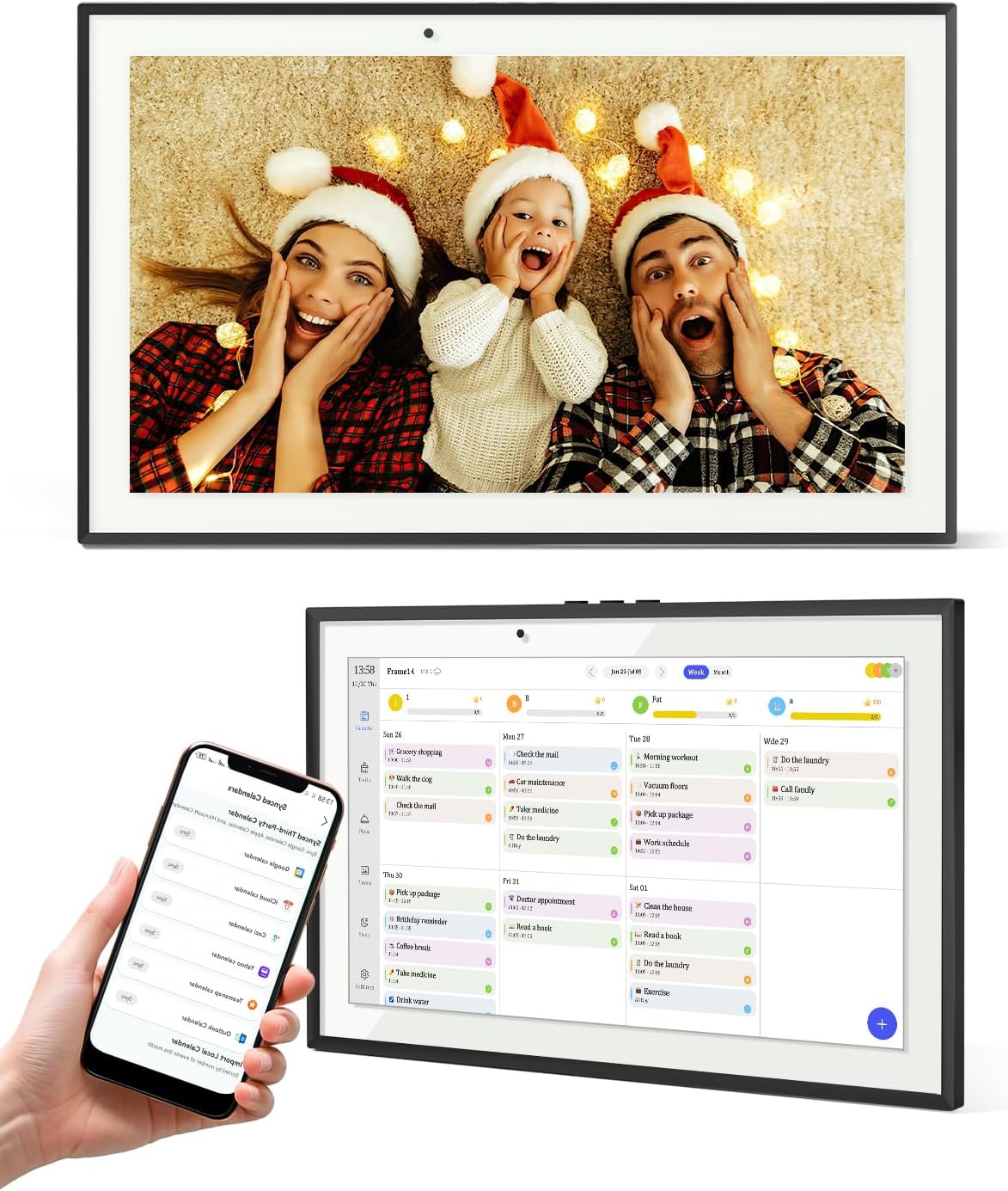 15.6 Inch Digital Calendar Chore Chart, Smart Digital Calendar Wall Planner Picture Frame with HD Touch Screen, Desk & Wall Mount Planner for Family Schedules(Black)