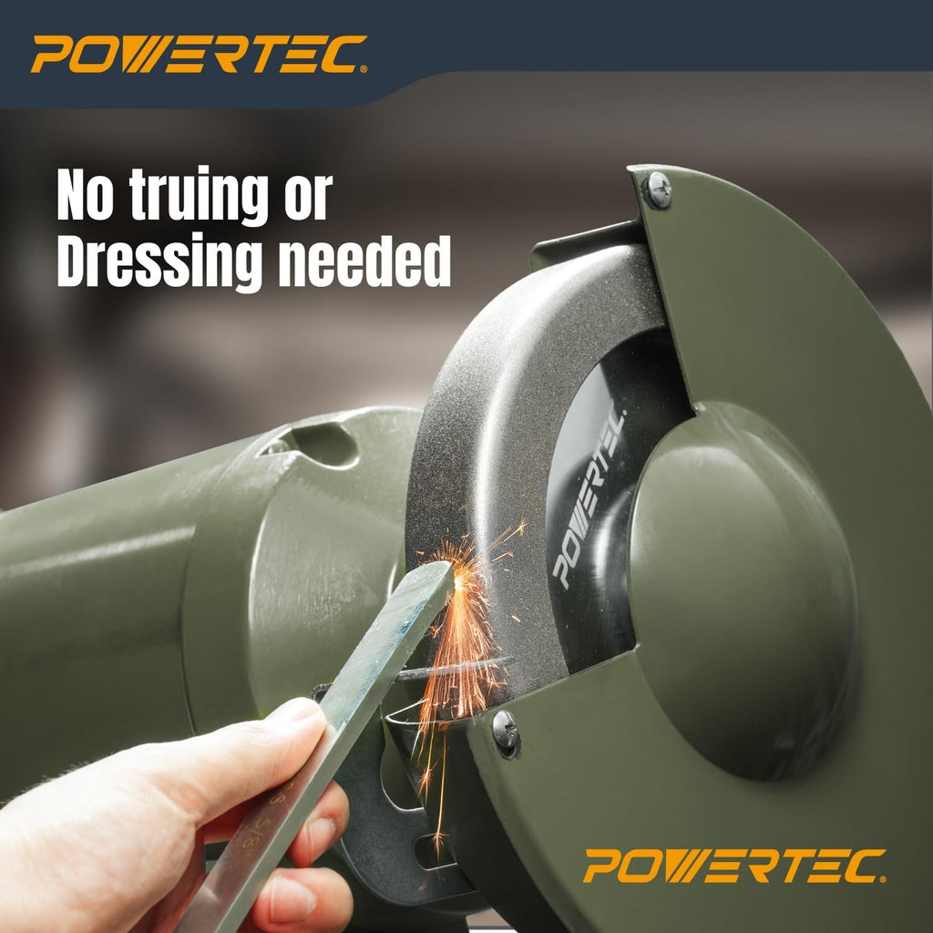POWERTEC CBN Grinding Wheel 8 Inch 600 Grit, 1-1/4' Wide, 5/8' Arbor – 4-in-1 CBN Sharpening Wheel with 1/4' Radius Edge and Side Face for Bench Grinder (15706)