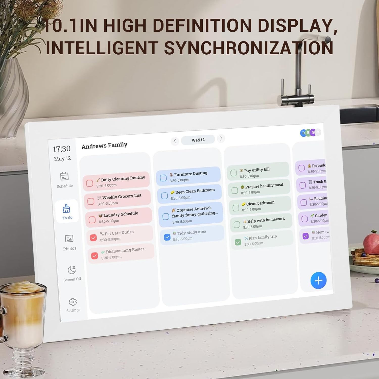 Fockety Digital Calendar, 10.1in Wall Planner Chore Chart Digital Photo Frame, Full HD Touchscreen Display, Portable Smart Family Organizer Event Planner Christmas Gifts for Dad Mom