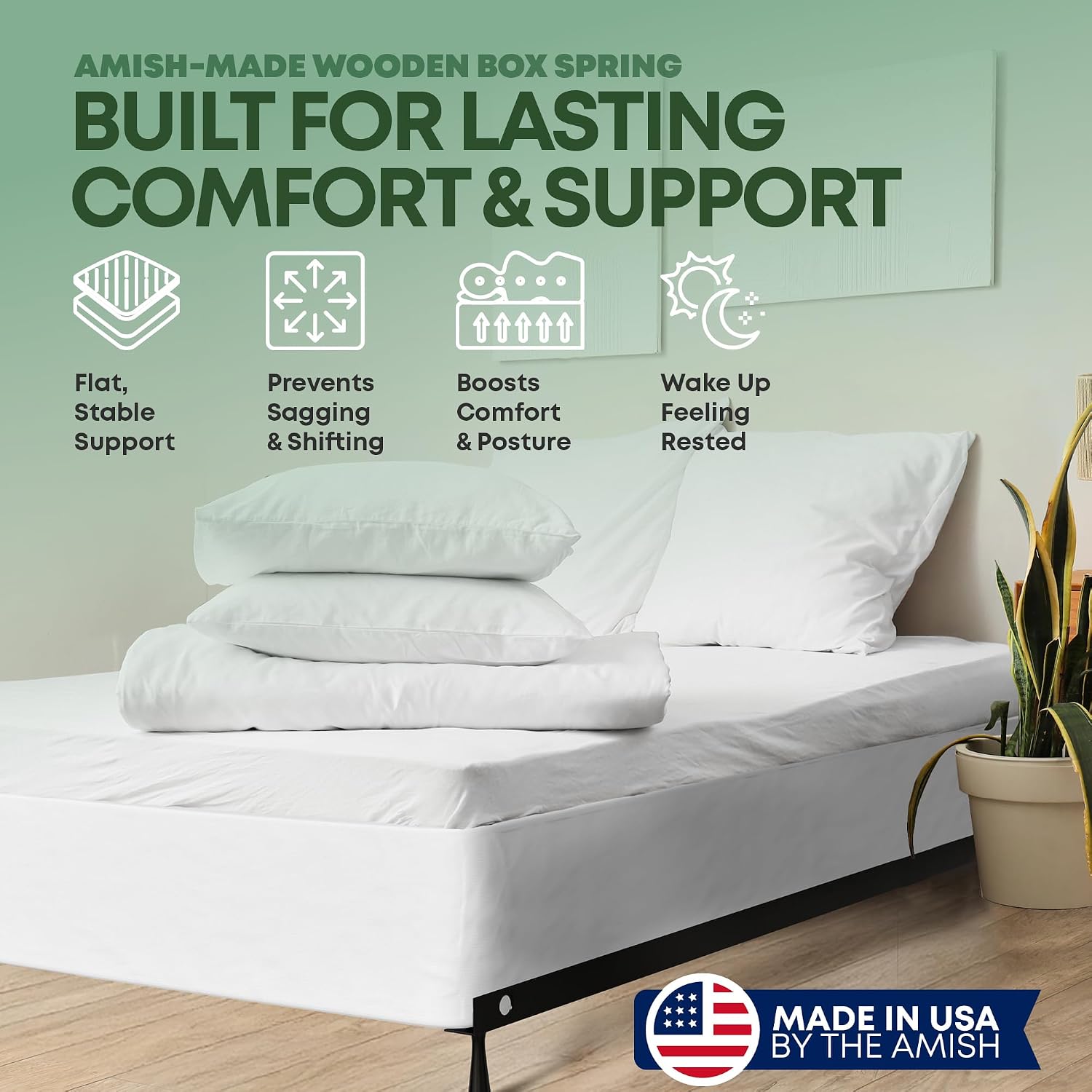 Greaton, 10' Full Size Box Spring Only for Full Size Bed – Amish-Made in the USA – Solid Wood Mattress Foundation with Stable & Quiet Support – Flat-Packed & Easy Assembly – White