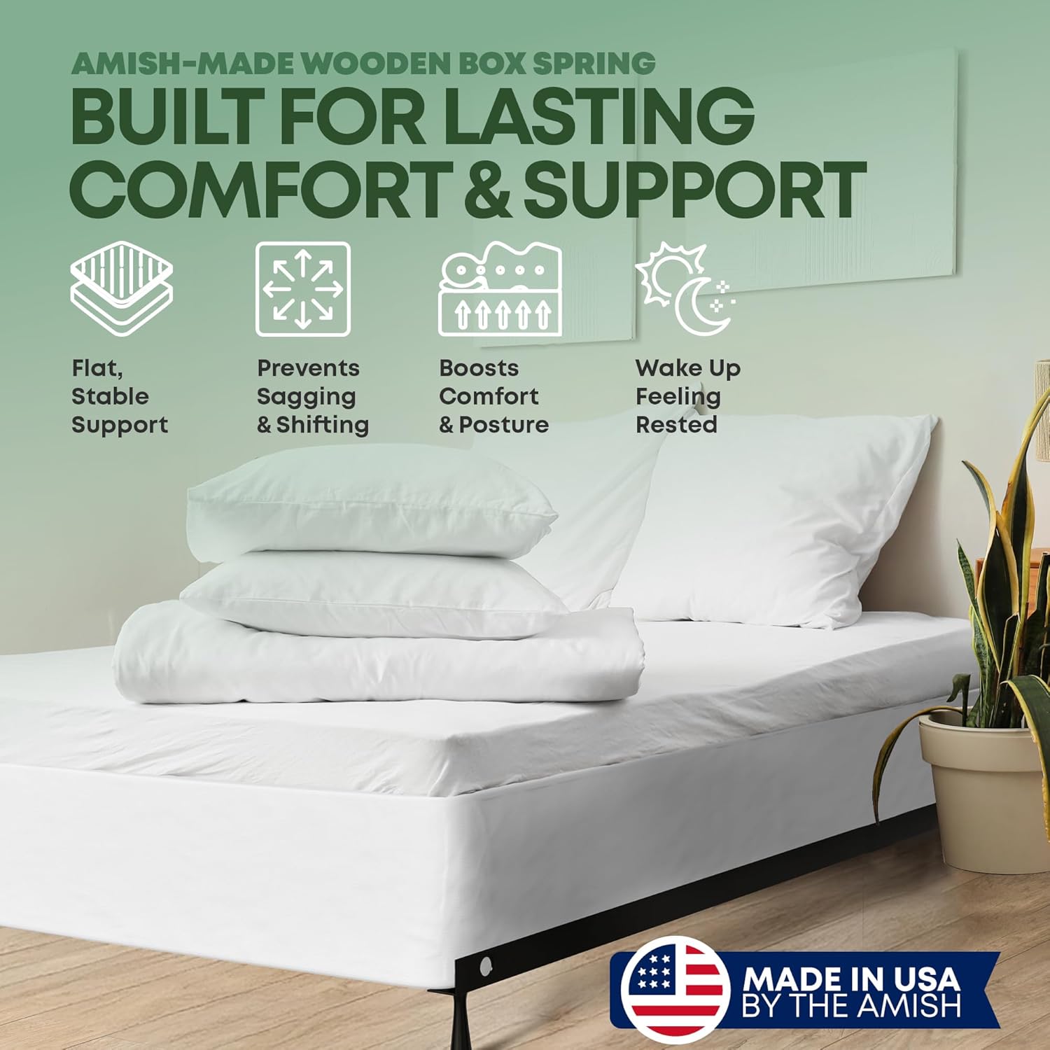 Greaton, 10' Queen Box Spring for Queen Bed – Amish-Made in the USA – Solid Wood Box Spring Mattress Foundation with Stable & Quiet Support – Flat-Packed & Easy Assembly – White